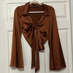 Top Chit satin brown crop top size large